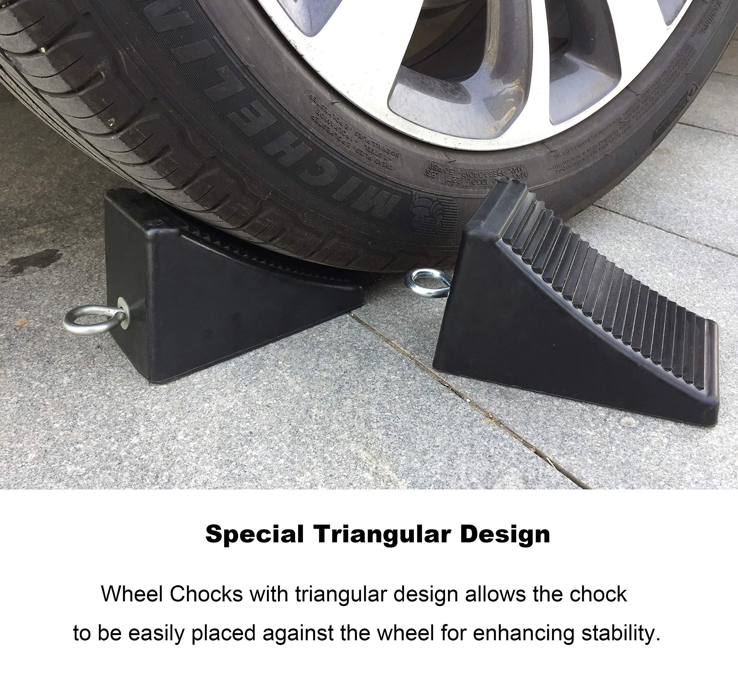 Buy HOXWELL 2 Pack Solid Rubber Wheel Chocks with Eyebolt, Premium