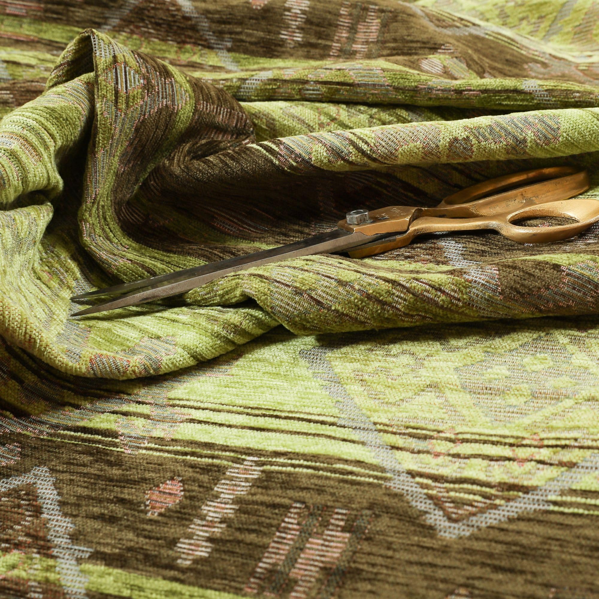 Redbrick Mill Fabrics Green Brown Heavyweight Kilim Aztec Pattern Chenille Upholstery Curtain Fabrics (10Cm X 8Cm Sample)