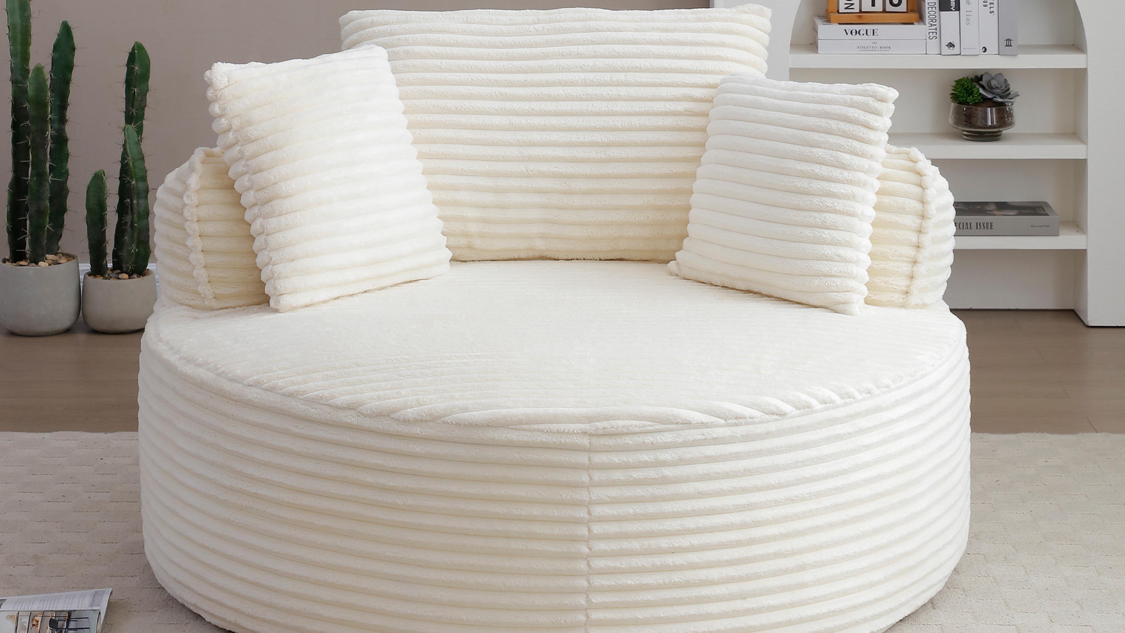 Sillón redondo de pana naranja 1 cuerpo plegable miniatura 7