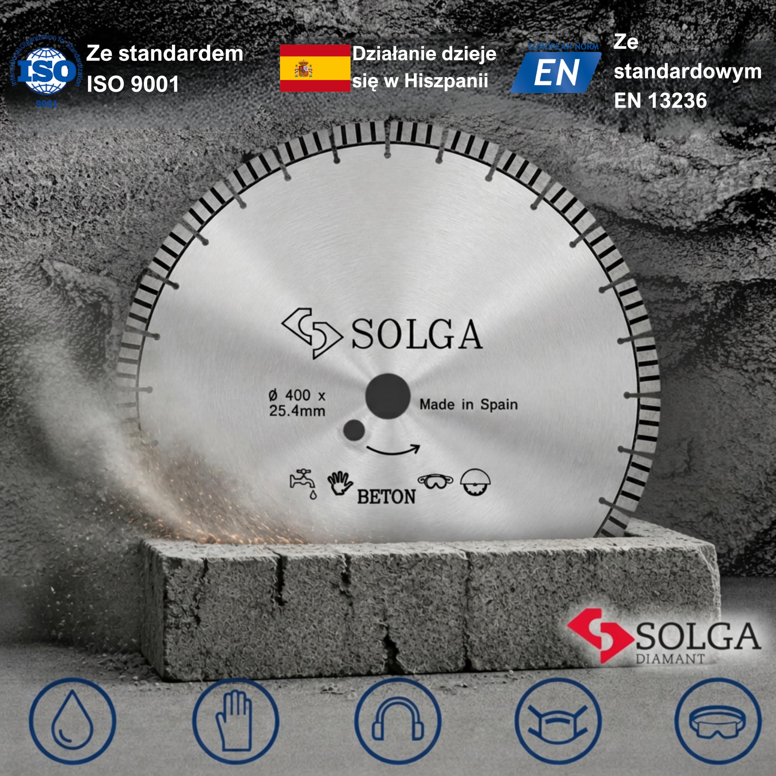 SOLGA Diamentowa tarcza tnąca 400 mm TURBO, tarcza tnąca 400 mm, tarcza diamentowa do asfaltu, betonu, cegły, kamienia, betonu komórkowego, granitu, brzeszczot do piły spalinowej, elektrycznej