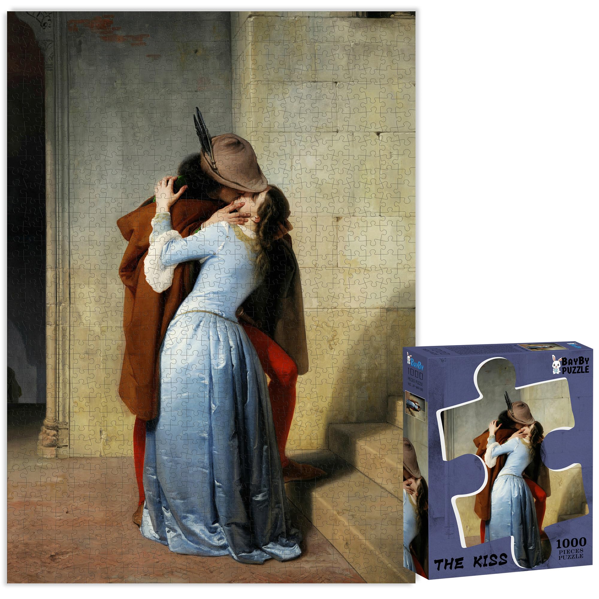 BAYBY The Kiss - Puzzle in plastica da 1000 pezzi, per adulti, Francesco Hayez, puzzle romantico di belle arti, ad alta definizione, tema amore, idea regalo