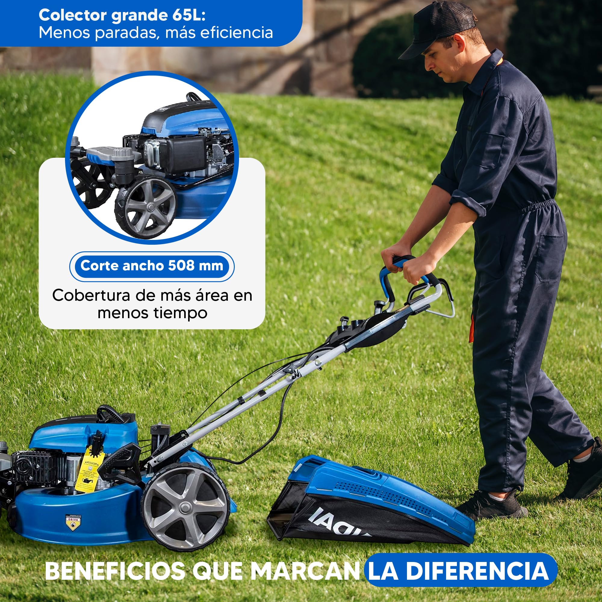Hyundai Cortacésped Gasolina Autopropulsado Mulching 51 cm Profesional - Cortacésped con Arranque Eléctrico y Giro 360º Fácil Manejo - Máquina Cortar Césped Potente para Jardines Grandes