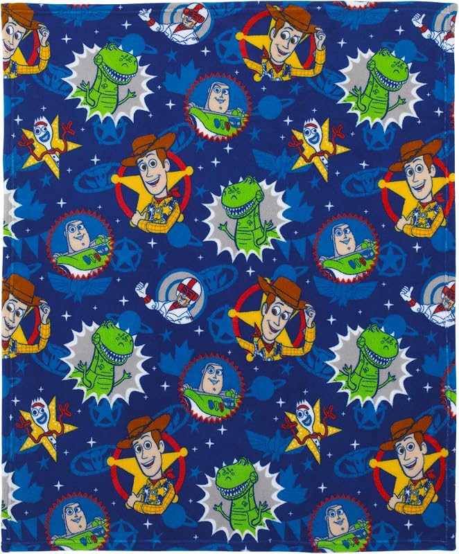 Disney Toy Story 4 - Manta de peluche súper suave azul, verde, amarilla y roja para niños pequeños, azul, verde, amarilla y roja