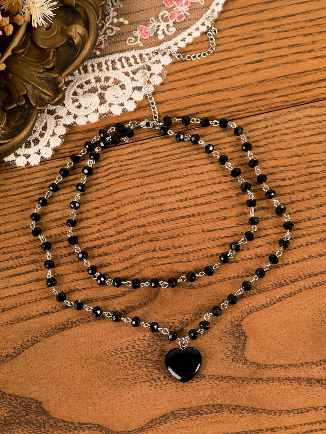 Sacina Goth Y2k Red Heart Necklace, Layered Black Beaded Heart Choker, Gothic Emo Grunge Y2k Necklace, Valentine Gift, Halloween Christmas Jewelry Gift For Women - Image 6