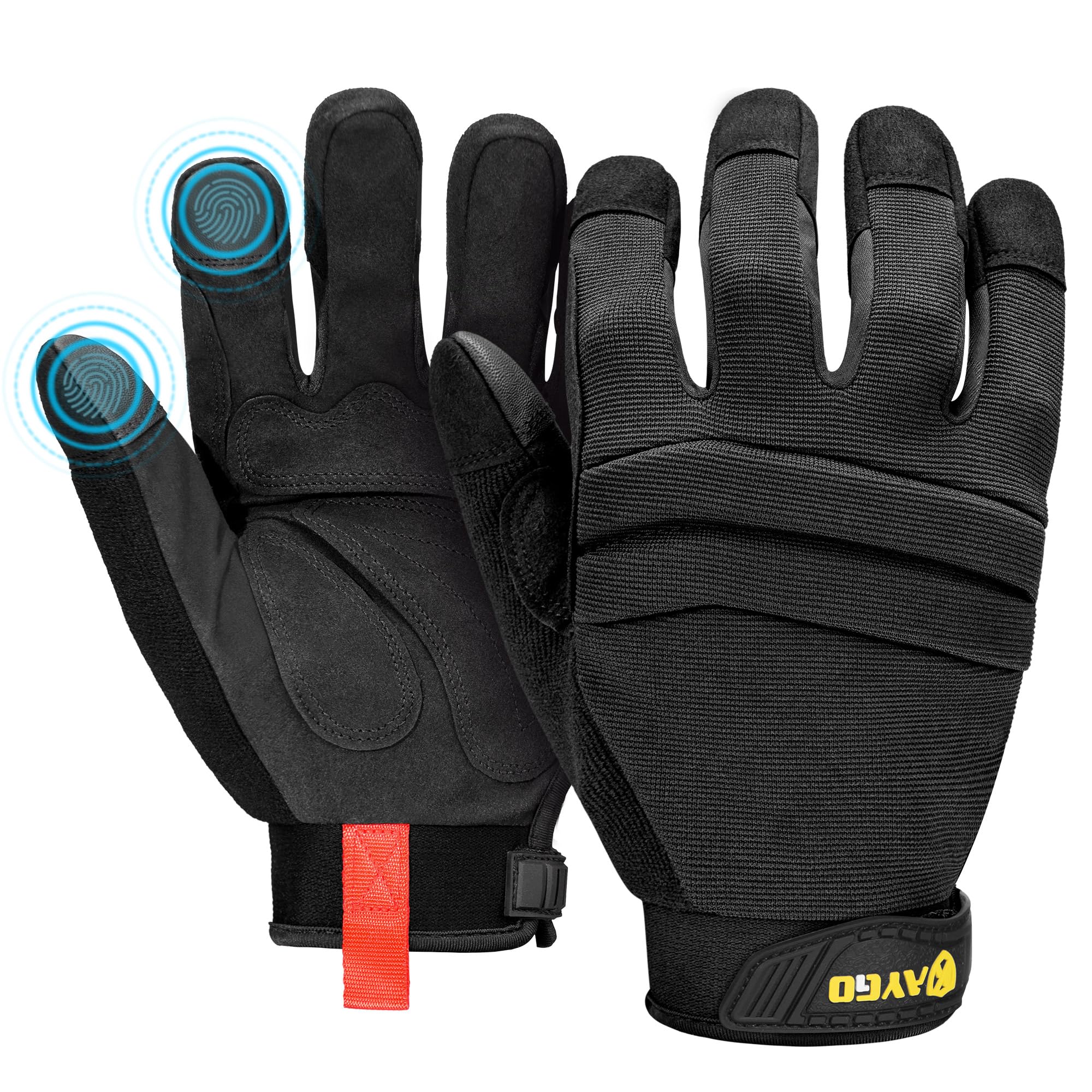 KAYGO Work Gloves For Men, KG125M Mechanic Utility Work Gloves for All Purpose, Excellent Grip, Heavy Duty, Improved Dexterity, Touch Screen,Black, 2XL