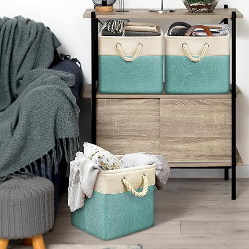 Miniatura 88 de Simple Houseware Contenedor grande de tela de almacenamiento, 14.4 x 10 pulgadas con asas, paquete de 3, organizador plegable para armario y Gris