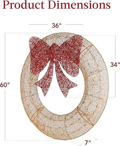 Miniatura 7 de Best Choice Products Corona de Navidad preiluminada de 60 pulgadas para exteriores, decoración navideña de metal LED para el hogar, jardín con 206