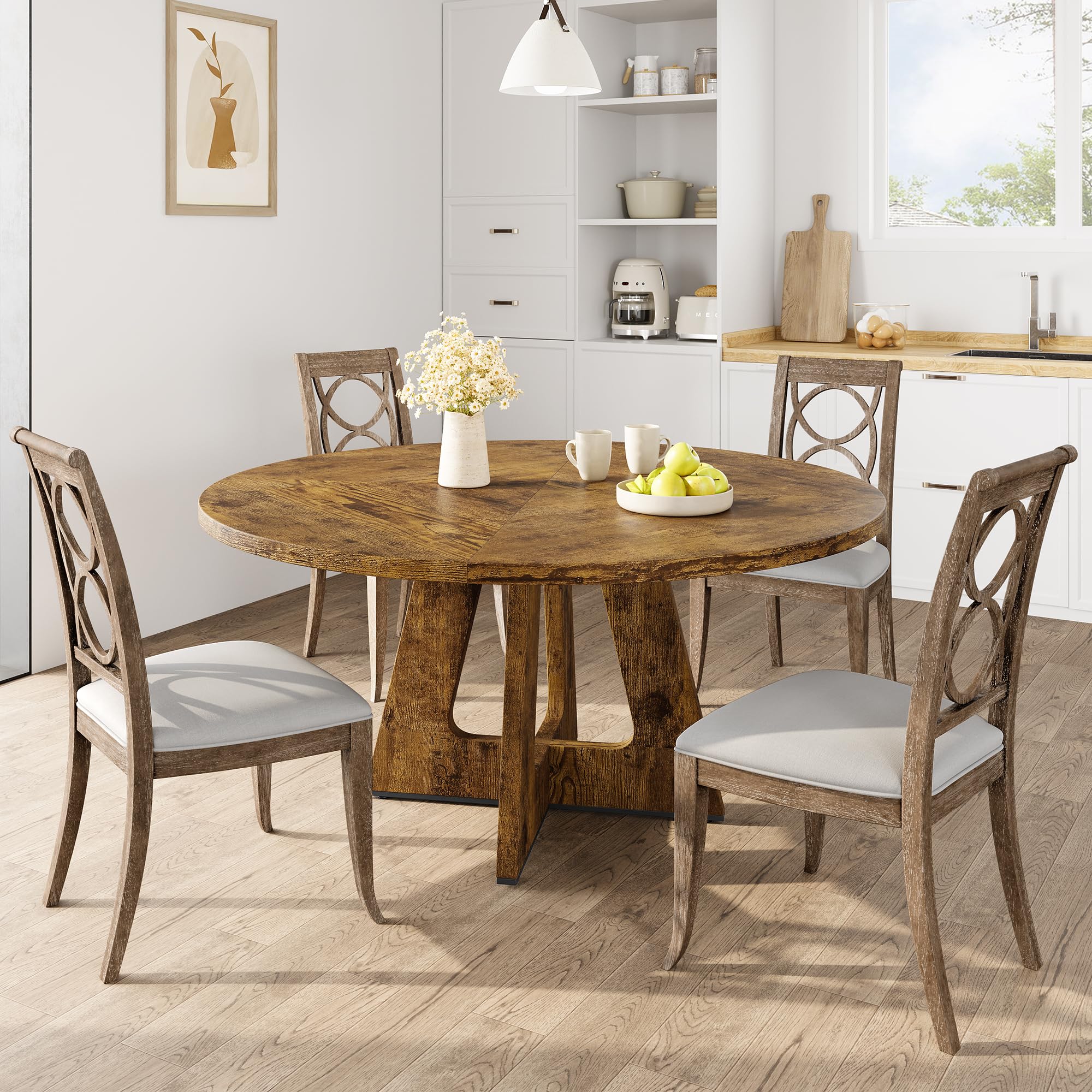 Großer runder Esstisch 120 cm aus Massivholz – rustikaler Landhausstil – platzsparendes, stabiles Design – für 4–6 Personen – für Esszimmer oder Wohnzimmer – ohne Stühle – Vintage-Farbe
