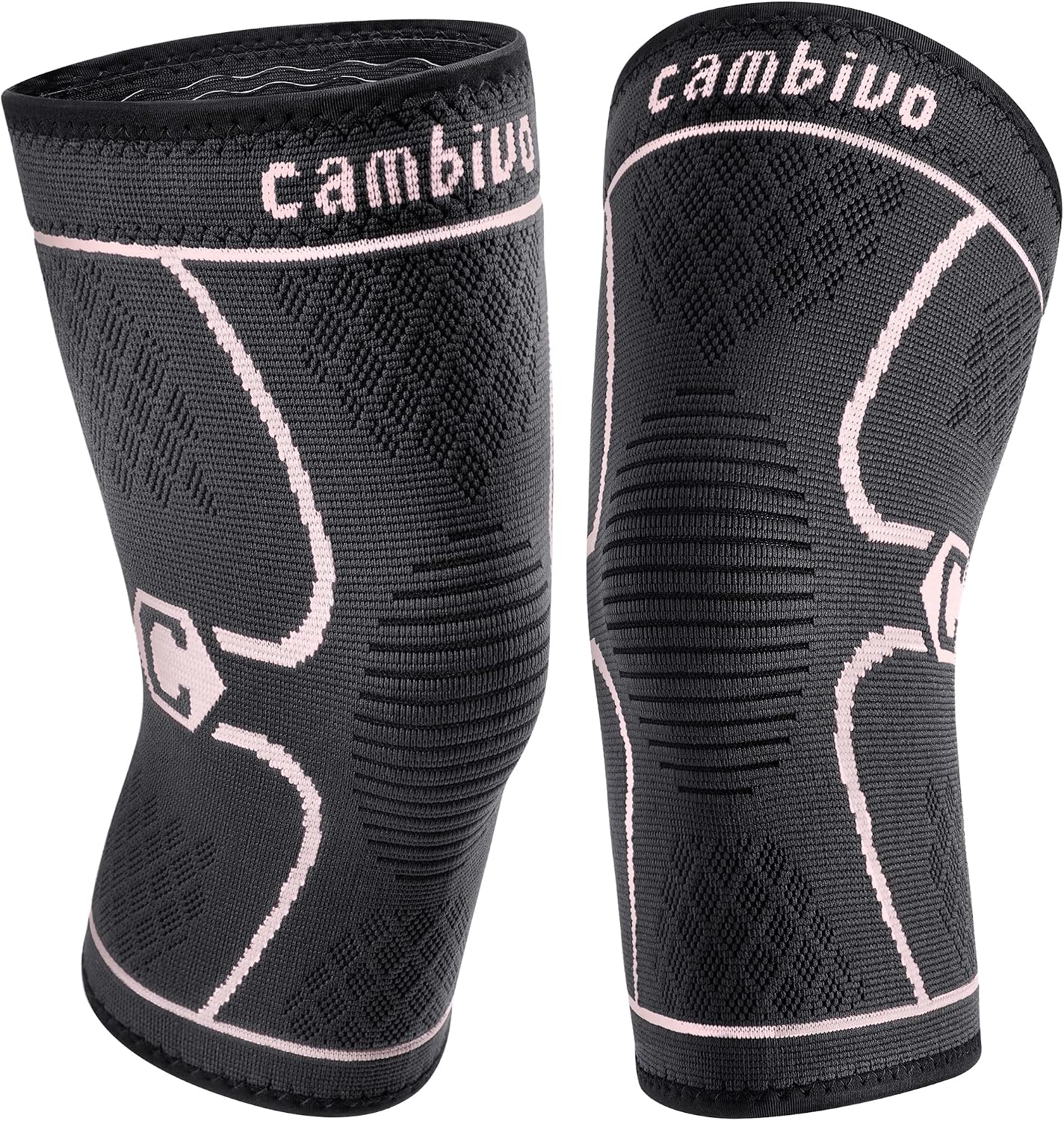 CAMBIVO 2 Pack Knee Brace, Knee Compression Sleeve Support for Men and Women, Knee Pads for Running, Hiking, Meniscus Tear, Arthritis,Joint Pain Relief (Pink, X-Large)