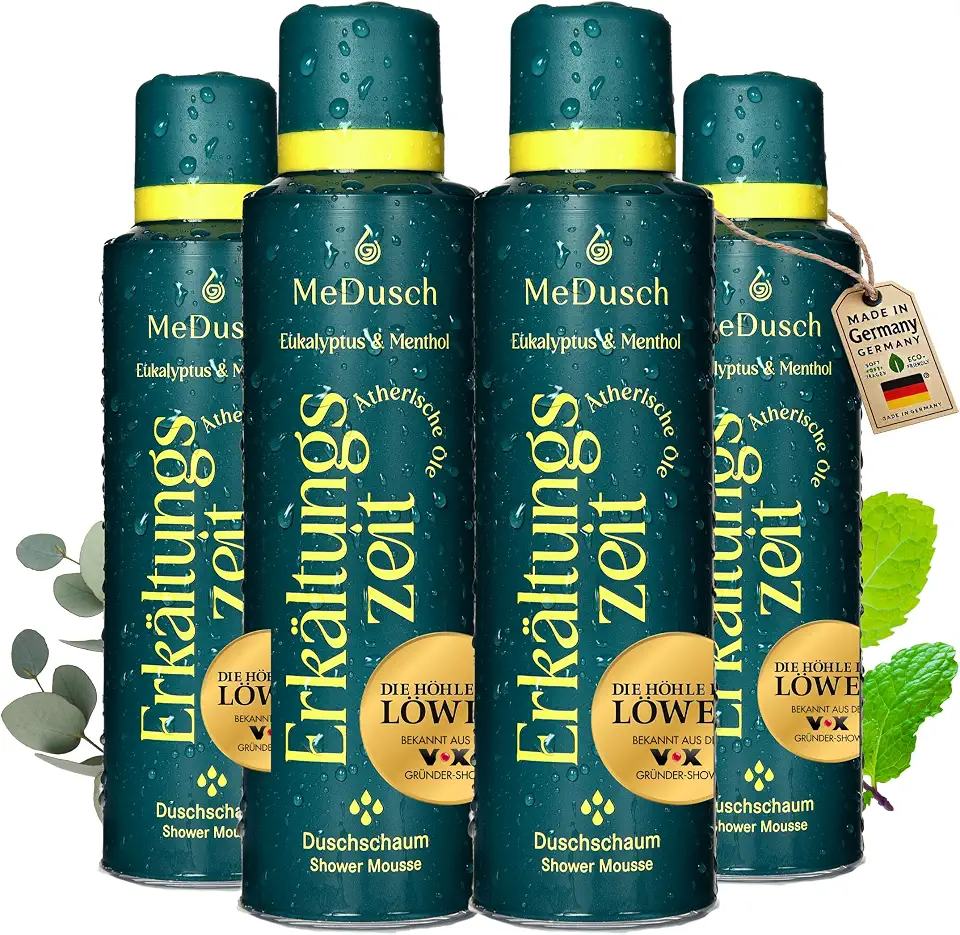 MeDusch Duschschaum Erkältungszeit (200 ml) - Das Erkältungsbad für die Dusche, Made in Germany - Erkältungsdusche mit Menthol und Eukalyptusöl - Natürlich und Nachhaltig (200 ml (4er Pack))