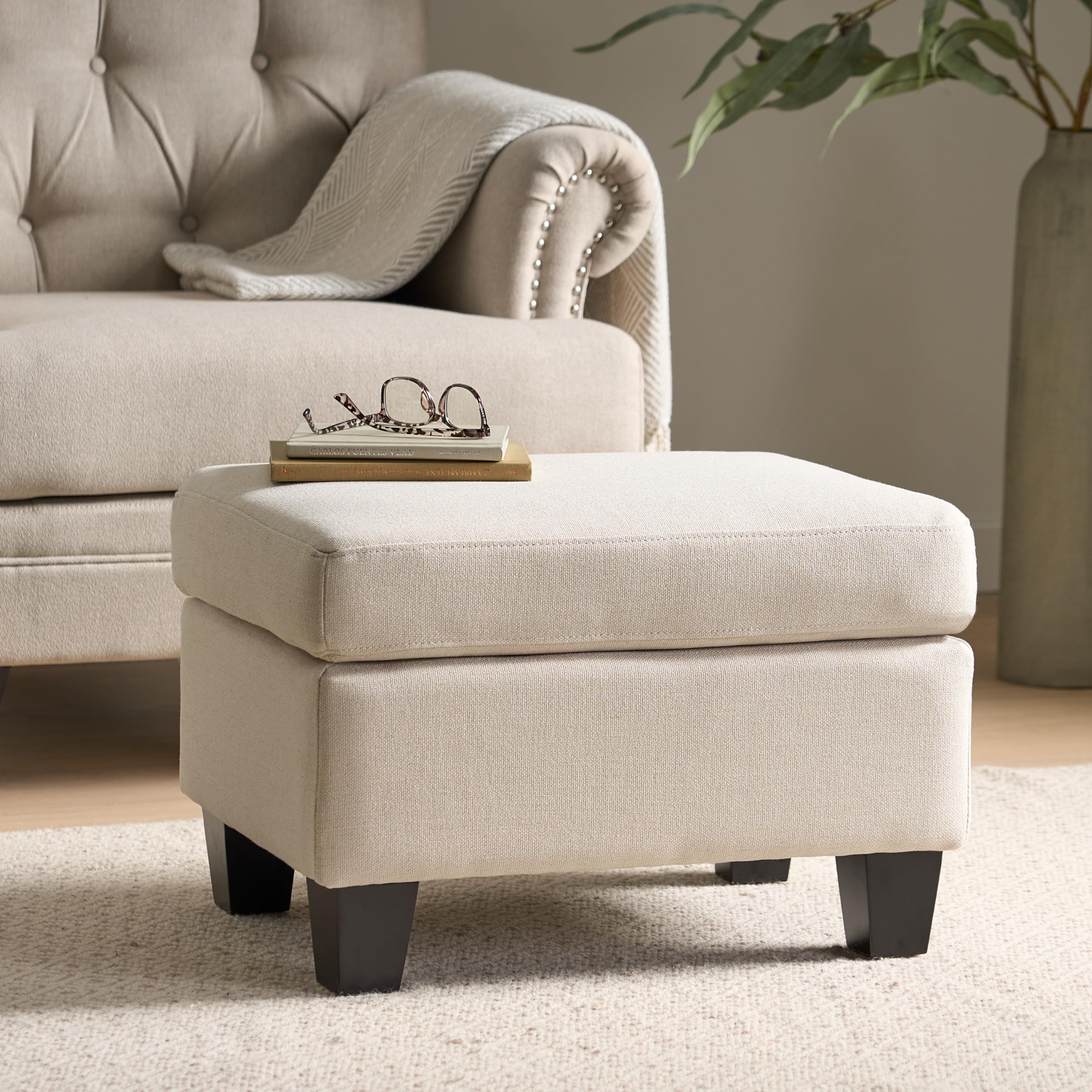 Dolonm Storage Ottoman Bench for Living Room, Ottoman Coffee Table Footstool Footrest with Wood Legs