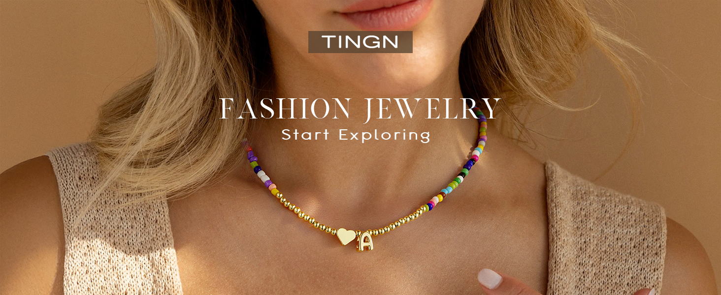 Bunte Perlenkette Für Teenager - Personalisierte Halskette Mit Buchstaben & Herz Anhänger