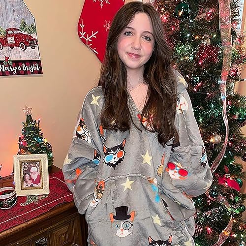 Miniatura 2 de Catalonia Manta con capucha sobredimensionada con diseño de gato, súper suave, cálida, cómoda, con bolsillo frontal grande, para adultos, hombres,