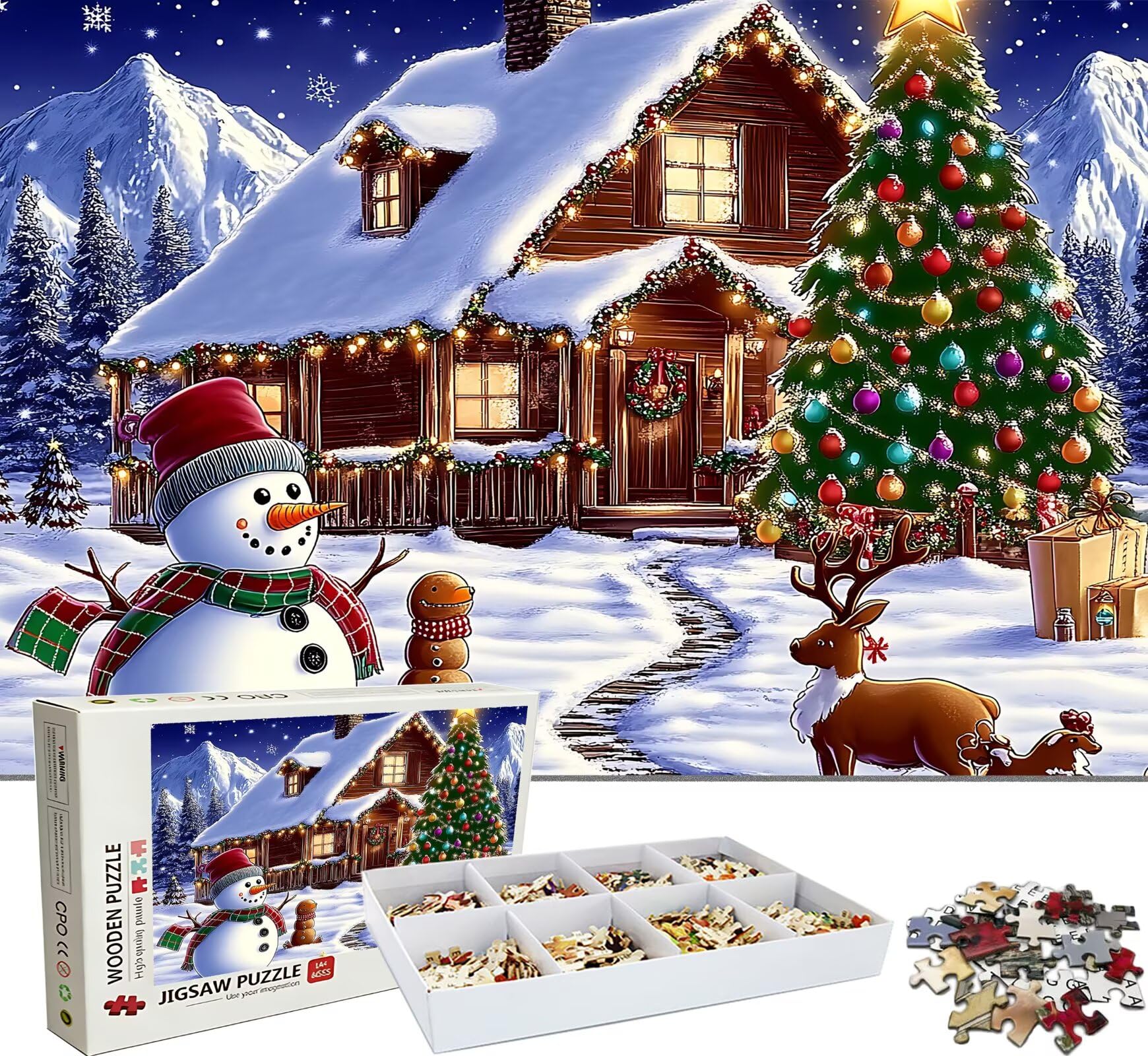 Puzzle 1500 Teile, Holzpuzzle Erwachsene - Impossible Puzzle 87 x 57 cm niffliges Denkspiel & Denksport für Frauen & Männer, Familienspiel, Geschenk für Frauen Weihnachtsbaum Schneemann w0-817