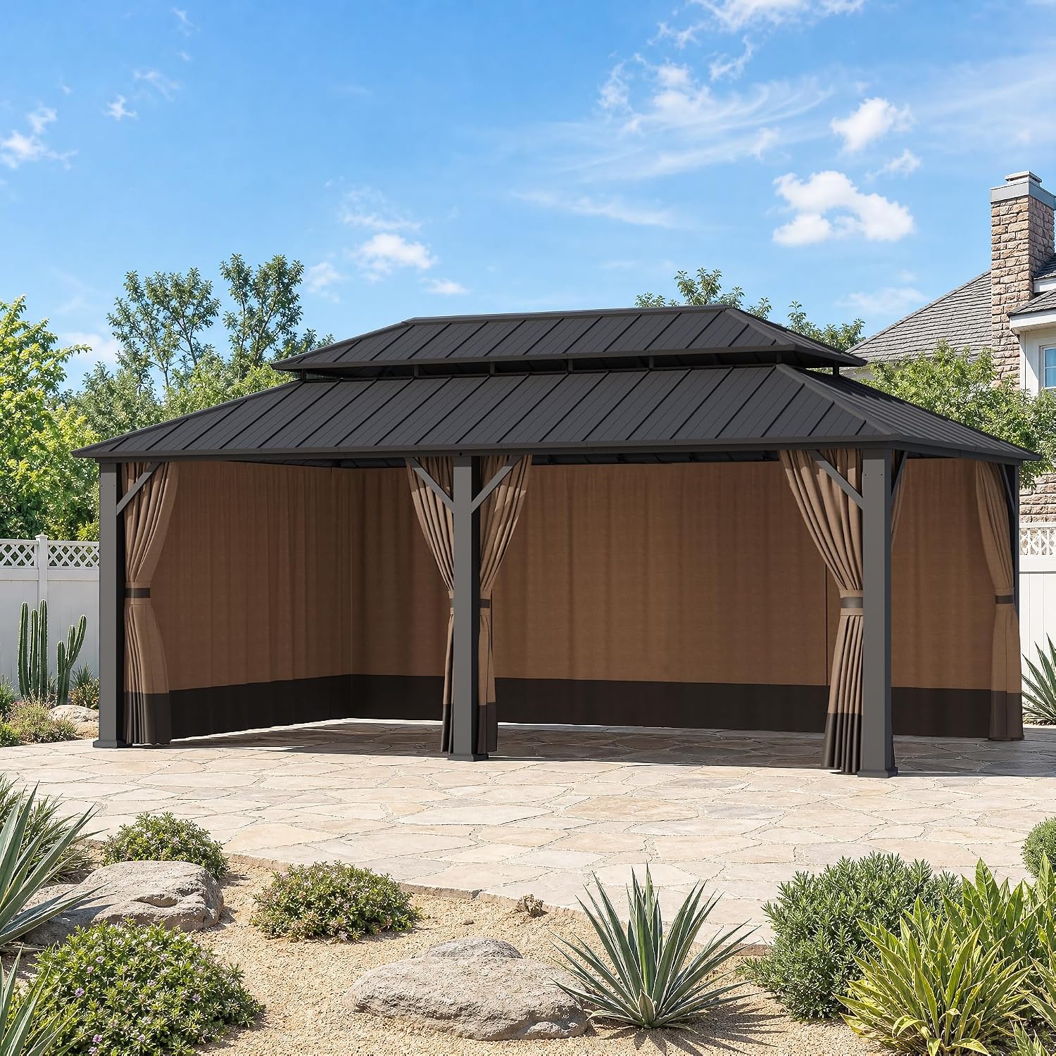 Covered Outdoor Gazebo Curtain Replacement Universal 6-Panel Sidewalls 12' x 20', Outdoor Gazebo Privacy Curtains with Zipper, Replacement for Outdoor, Patio Canopy, Garden, Coffee (Curtain Only)