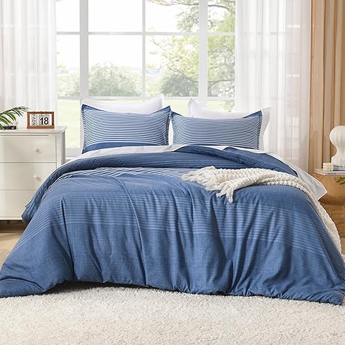 Miniatura 9 de Litanika Juego de edredón tamaño Queen, color beige, 3 piezas, ligero, color gris pardo, caqui, blanco, a rayas, esponjoso, juego de cama para todas