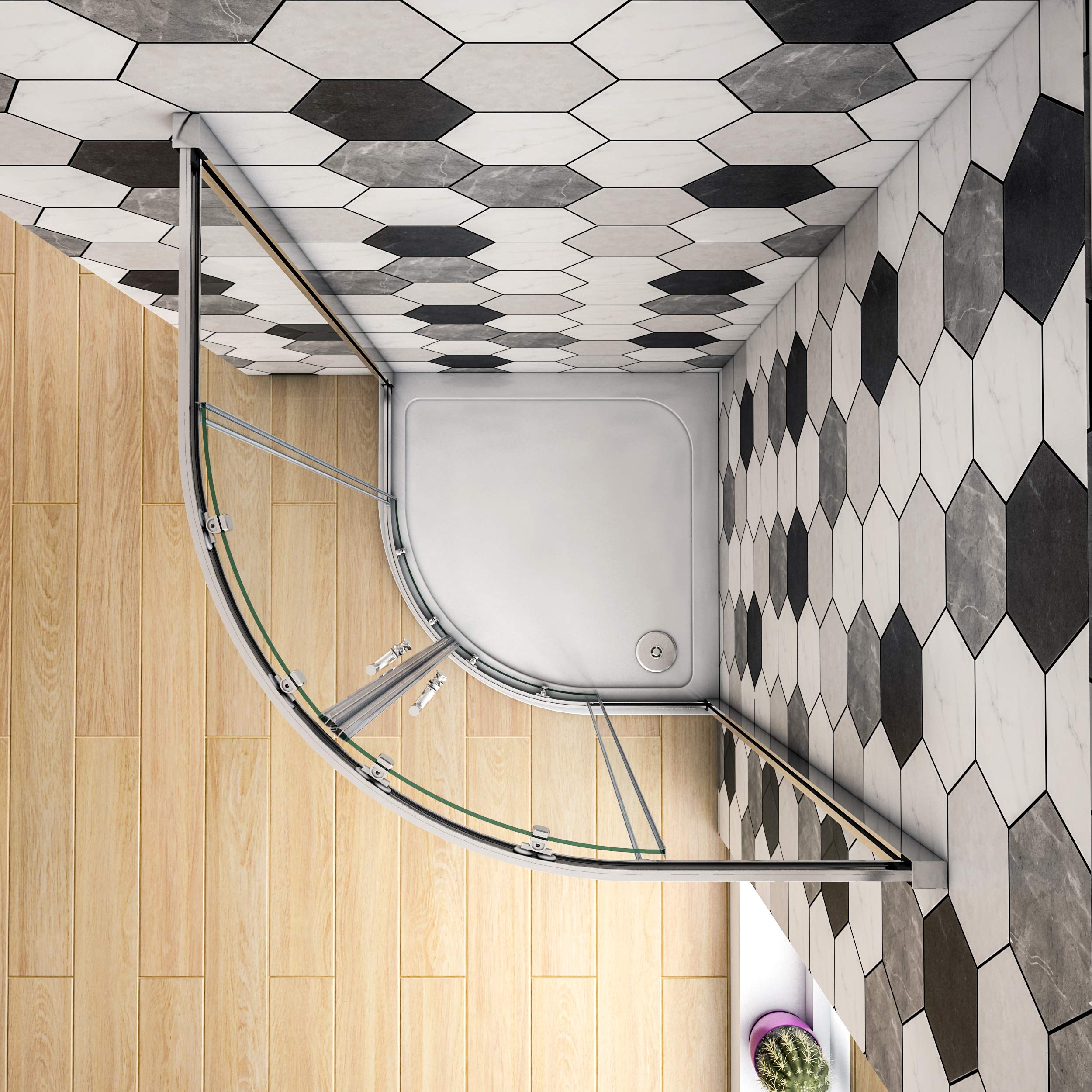 Box Doccia Semicircolare alto 185 cm Porta Apertura Vetro 6mm 80x80 cm | Trasparente Anticalcare, Temperato, Vetro, Profilo Cromo, Scorrevole