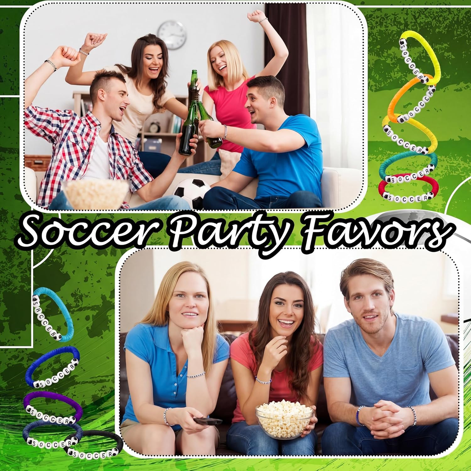 24 Pcs Valentine's Soccer Gift Bracelets Stackable Clay Beaded Bracelets Soccer Party Favors Beaded Ball Adjustable Clay Bracelet Jewelry Sports Gifts Supplies - Image 7