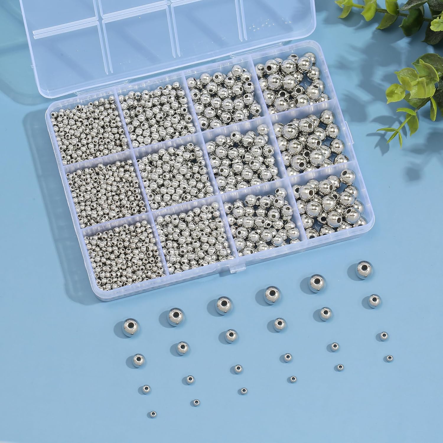 Silver Beads 1100 Pcs Smooth Round 3/4/6/8mm Silver Filled Beads for Bracelet Jewelry Making - Image 7