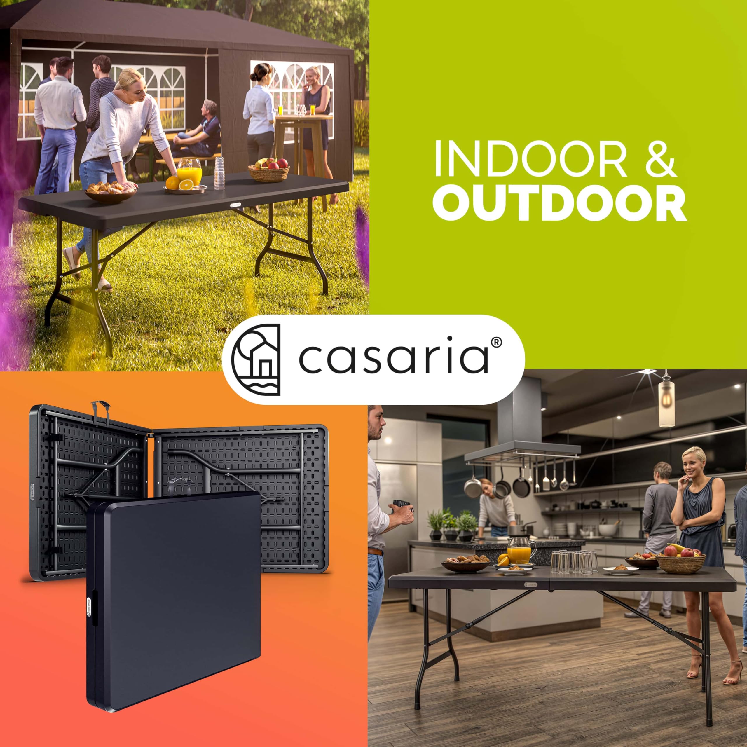 Casaria® Gartentisch 183x76cm Klappbar Wetterfest Tragbar Kunststoff 8 Personen Garten Terrasse Camping Balkontisch Klapptisch Buffettisch Anthrazit