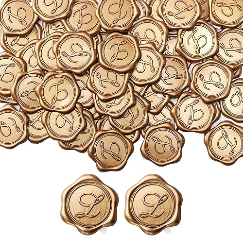 Yoption Calcomanías adhesivas de cera con letra L del alfabeto con inicial, paquete de 100 calcomanías para sellos de cera de letras, sellos de