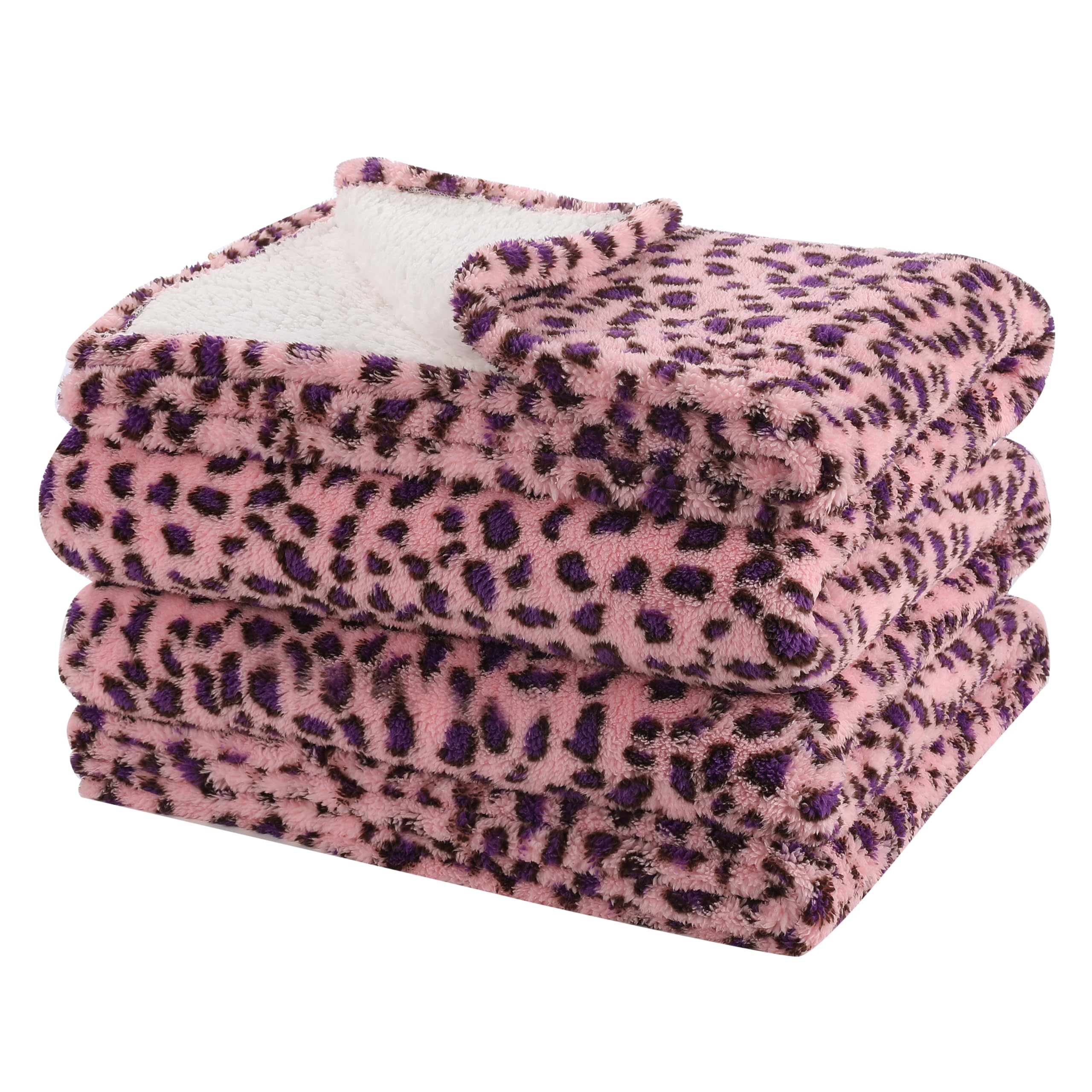 Centhermy Soft Comfort Cotton Fleece Shawl Blanket 130×160cm, Warm & Skin-Friendly Single Blanket for Sofa, Office or Travel, Machine Washable, Leopard Print Pink & Purple — image 1