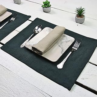 Washed linen placemats, stonewashed table placemats, Linen tablemats set, Denim blue placemat set, Minimalist, Denim blue placemats