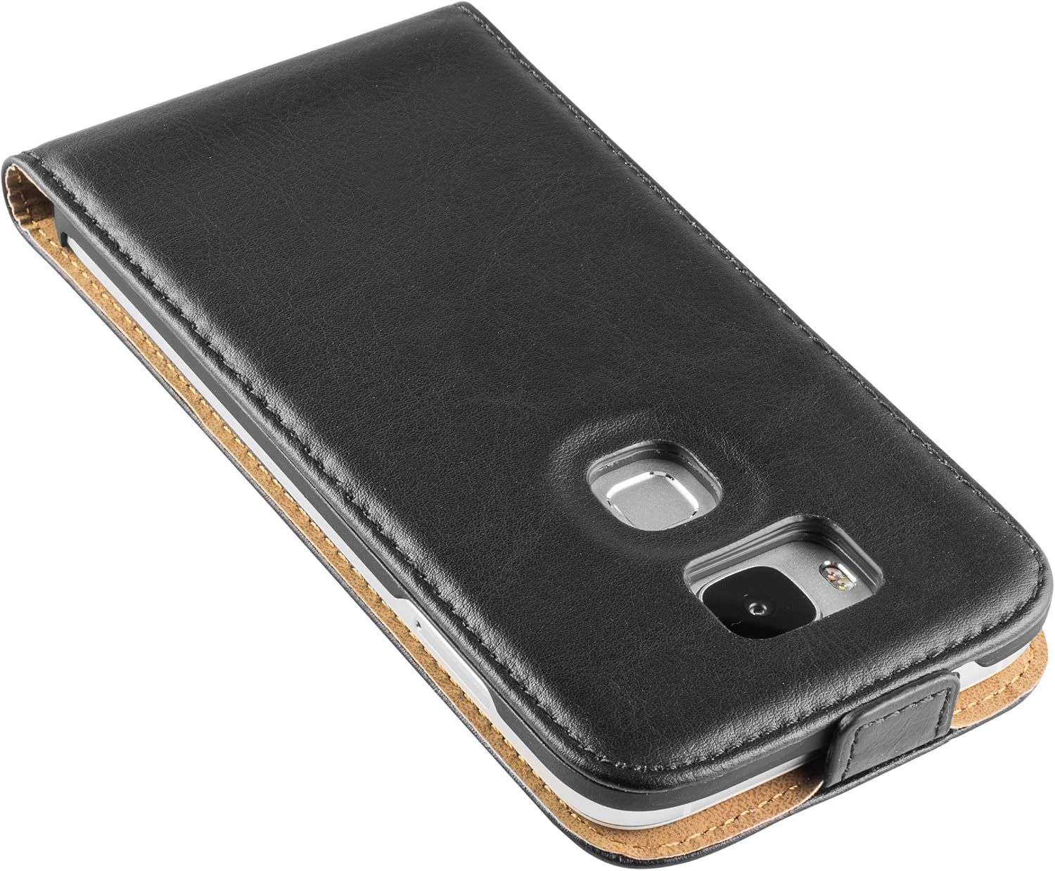 mumbi Genuine Leather Flip Case Compatible with Huawei G8 / GX8 Black