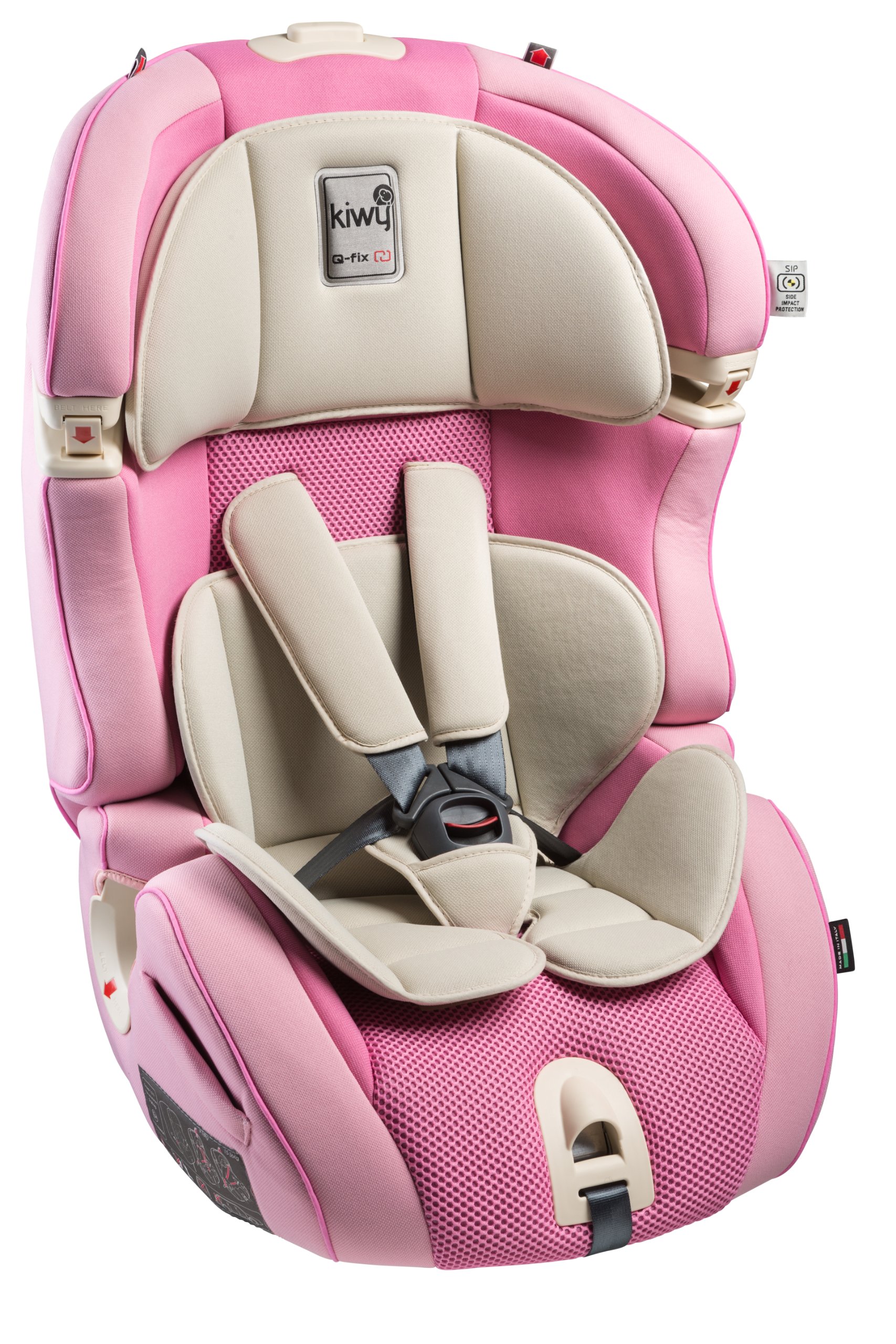 Kiwy 14103KW07B fotelik samochodowy dziecięcy SLF123 z adapterem Q-Fix do Isofix, grupa 1/2/3, 9-36 kg, candy