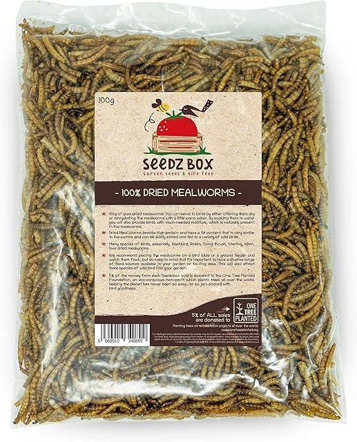 Seedzbox Dried Mealworms For Wild Birds, High Protein Meal Worms For Garden Bird Feeders and Bird Tables, 5% of Sales Donated to OneTreePlanted, 100g