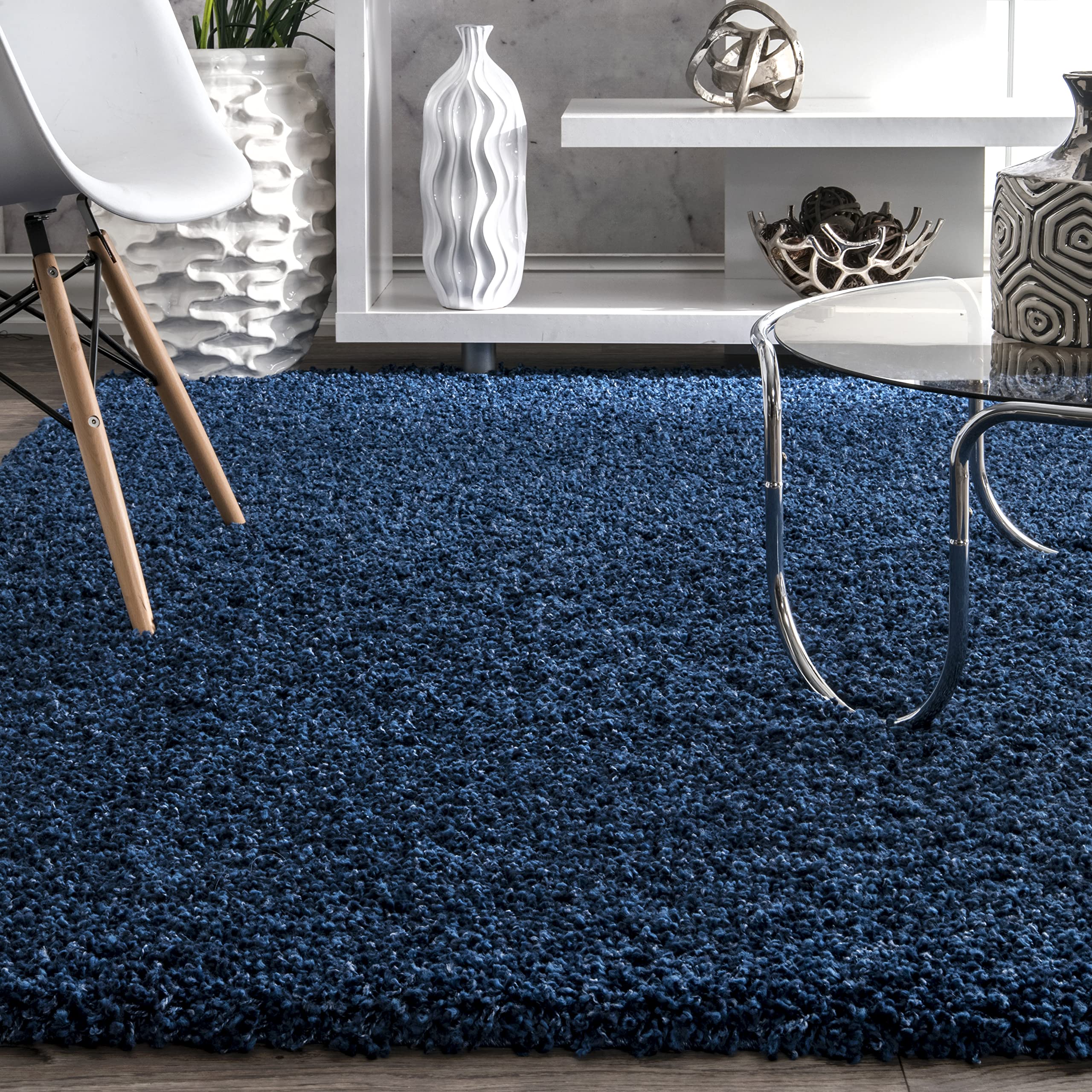 nuLOOM Cozy Soft & Fluffy Solid Shag Area Rug, 5' Round, Navy