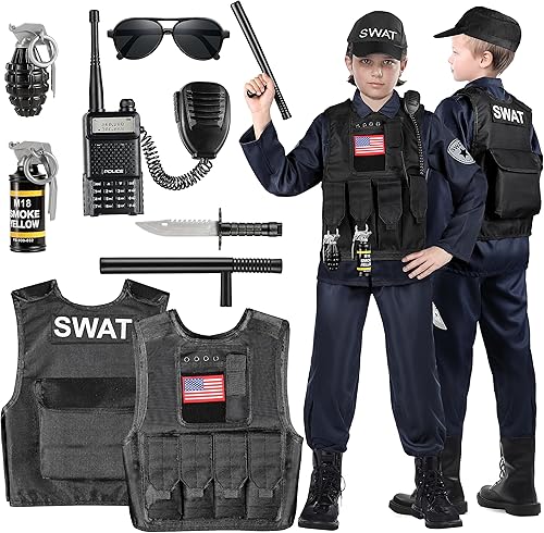 Luucio Disfraz de oficial de policĂa SWAT para niños, disfraz de policĂa para niños, con disfraz SWAT, chaleco SWAT, disfraz de Halloween para Luucio Disfraz de oficial de policĂa SWAT para niños, disfraz de policĂa para niños, con disfraz SWAT, chaleco SWAT, disfraz de Halloween para