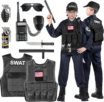 Luucio SWAT Police Officer Costume for Kids, Police Costume for kids, Halloween Party, Role Play Kit for Boys Girls