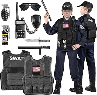 SWAT Police Officer Costume for Kids, Police Costume for kids, with SWAT Costume, SWAT Vest, Halloween Costume for Boys, Role Play Kit for Boys Girls