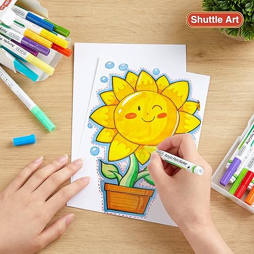 Miniatura 60 de 28 marcadores de pintura acrílica metálica de doble punta, con punta de pincel y punta fina, para pintar roca, cerámica, madera, lienzo, plástico