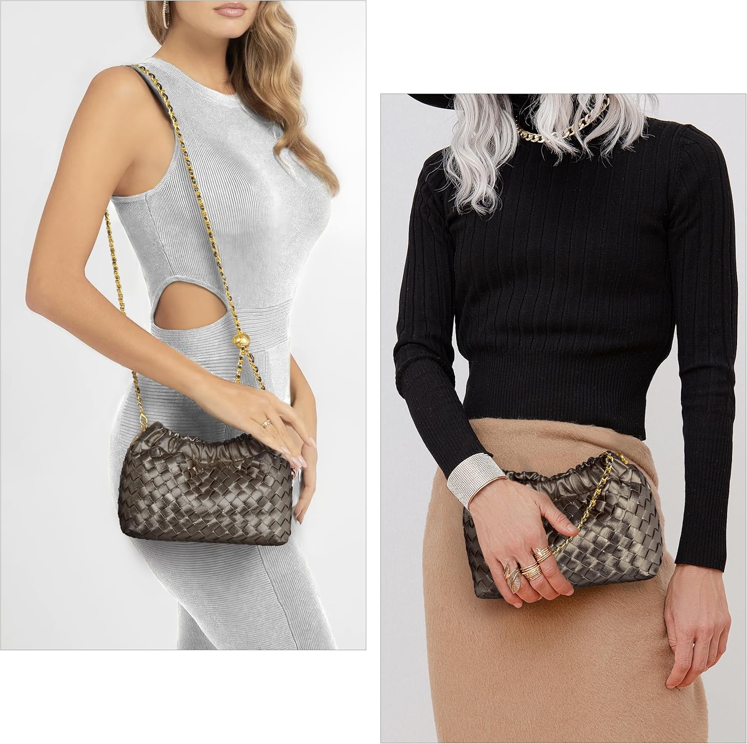 Joryin Woven Women's Crossbody Bag & Evening Purse, Trendy Dumpling Clutch & Hobo Cloud Shoulder Bag Trendy Dumpling Clutch - Image 3