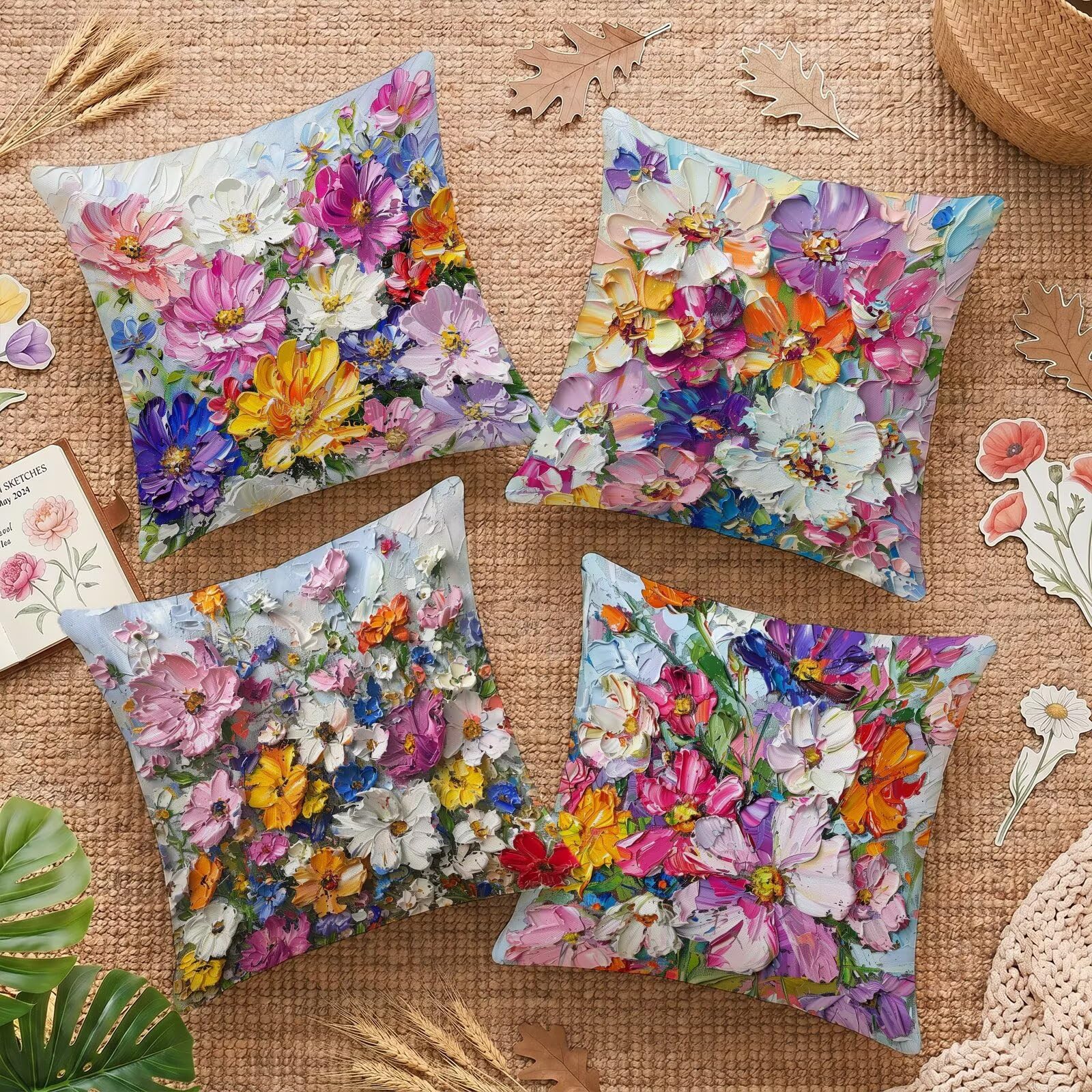 Housse de coussin extérieur imperméable lot de 4 taies 35x35cm en lin