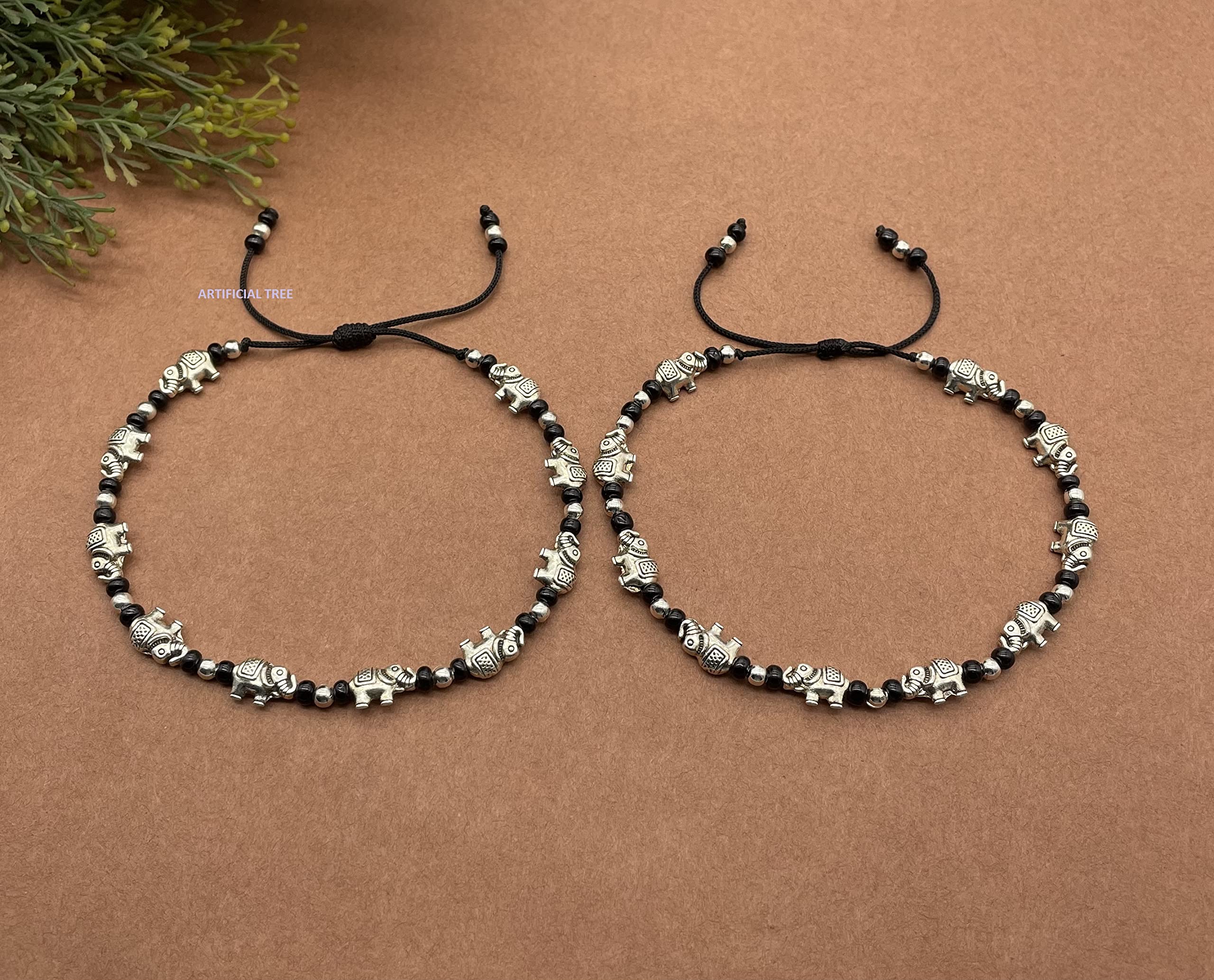 German Silver Elephant Charms Anklets for Nazar Battu (AT ANK 063)