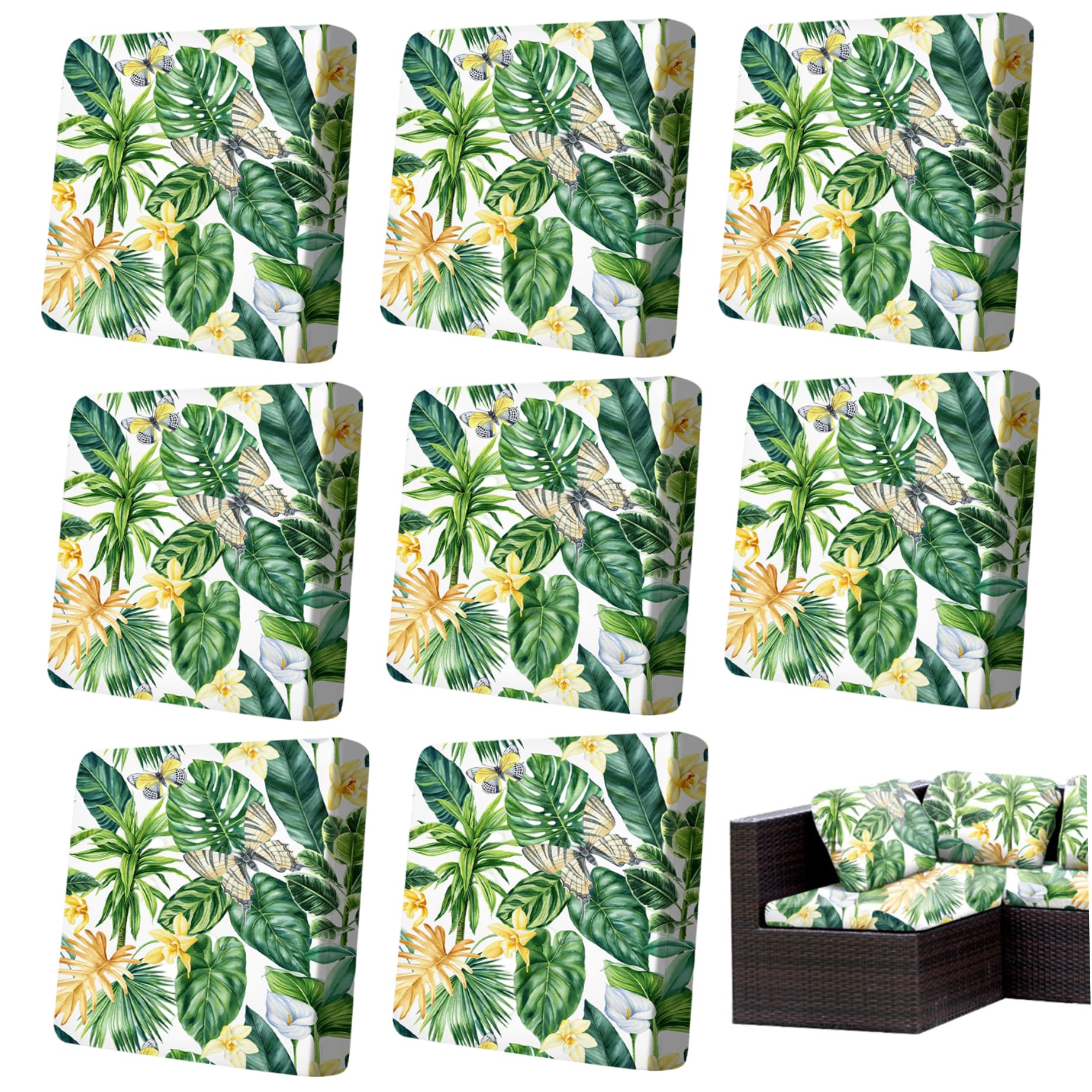 Housses de coussin d'extérieur nidone motif feuilles vertes lavables x8