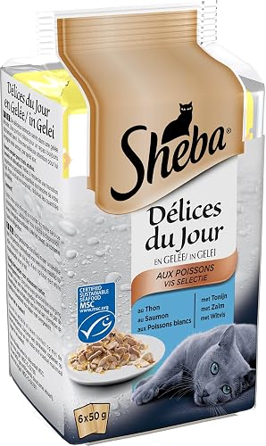 Sheba Délices du Jour - Nourriture Humide pour Chat Adulte - Sélection aux Poissons en Gelée