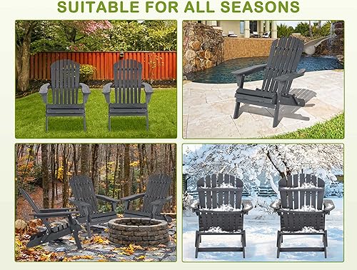 Miniatura 7 de Juego de 2 sillas plegables Adirondack resistentes a la intemperie, sillas Adirondack modernas para exteriores, sillas para hoguera, sillas al aire