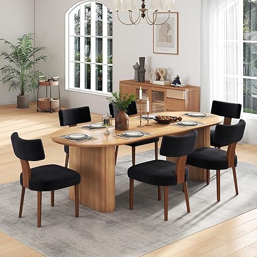 Miniatura 20 de Juego de mesa de comedor ovalada extensible de 59 a 90 pulgadas con 6 sillas de comedor con respaldo en T para 6 personas, moderna mesa de comedor