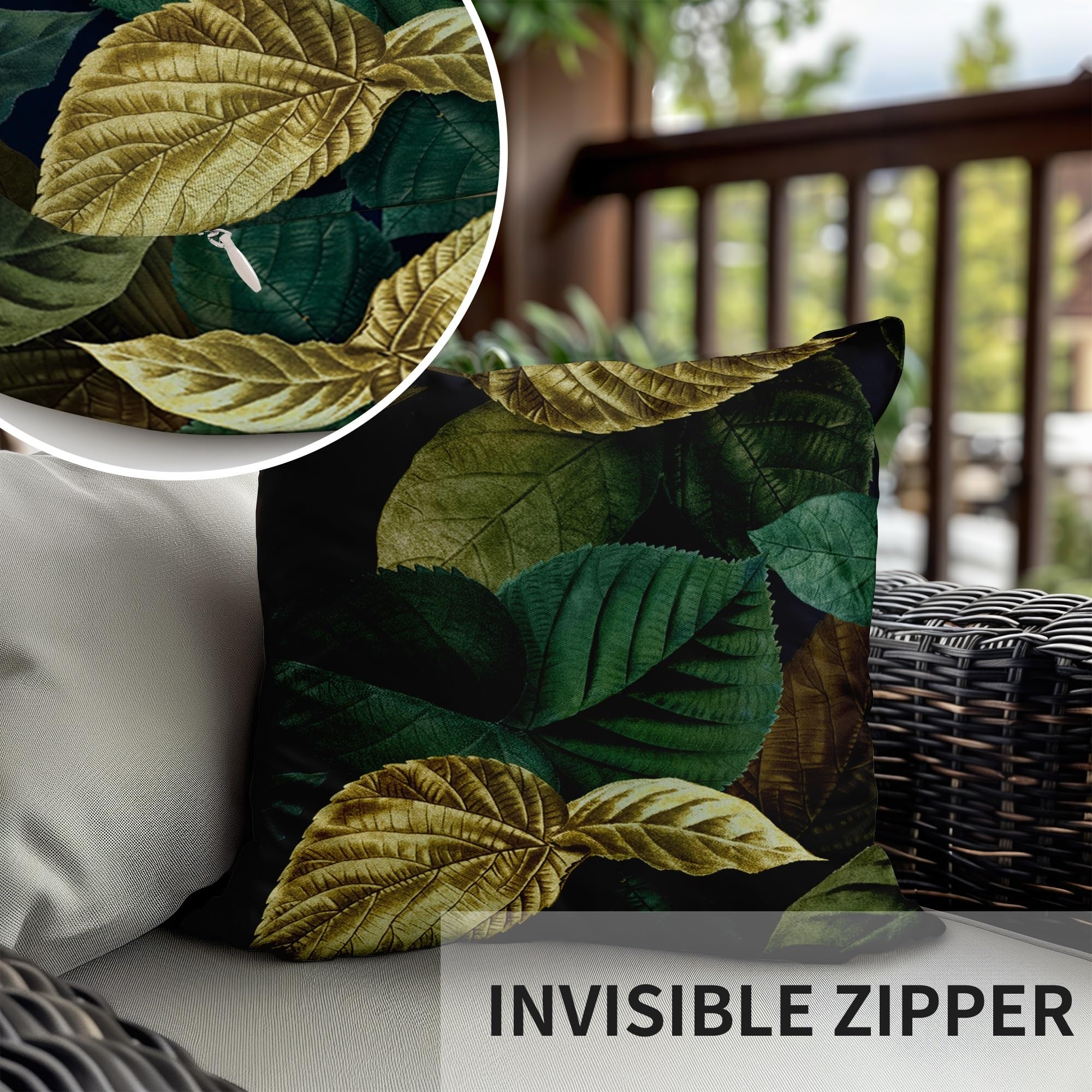 ggaimwf Set of 2 Cushion Cover Leaf Green Yellow Leaves Plant Theme Vintage Fine Linen Look Cushion Cover Throw Pillow Cases Square for Modern Living Room Bedroom Couch Outside Seat Office 45x45cm - Image 3