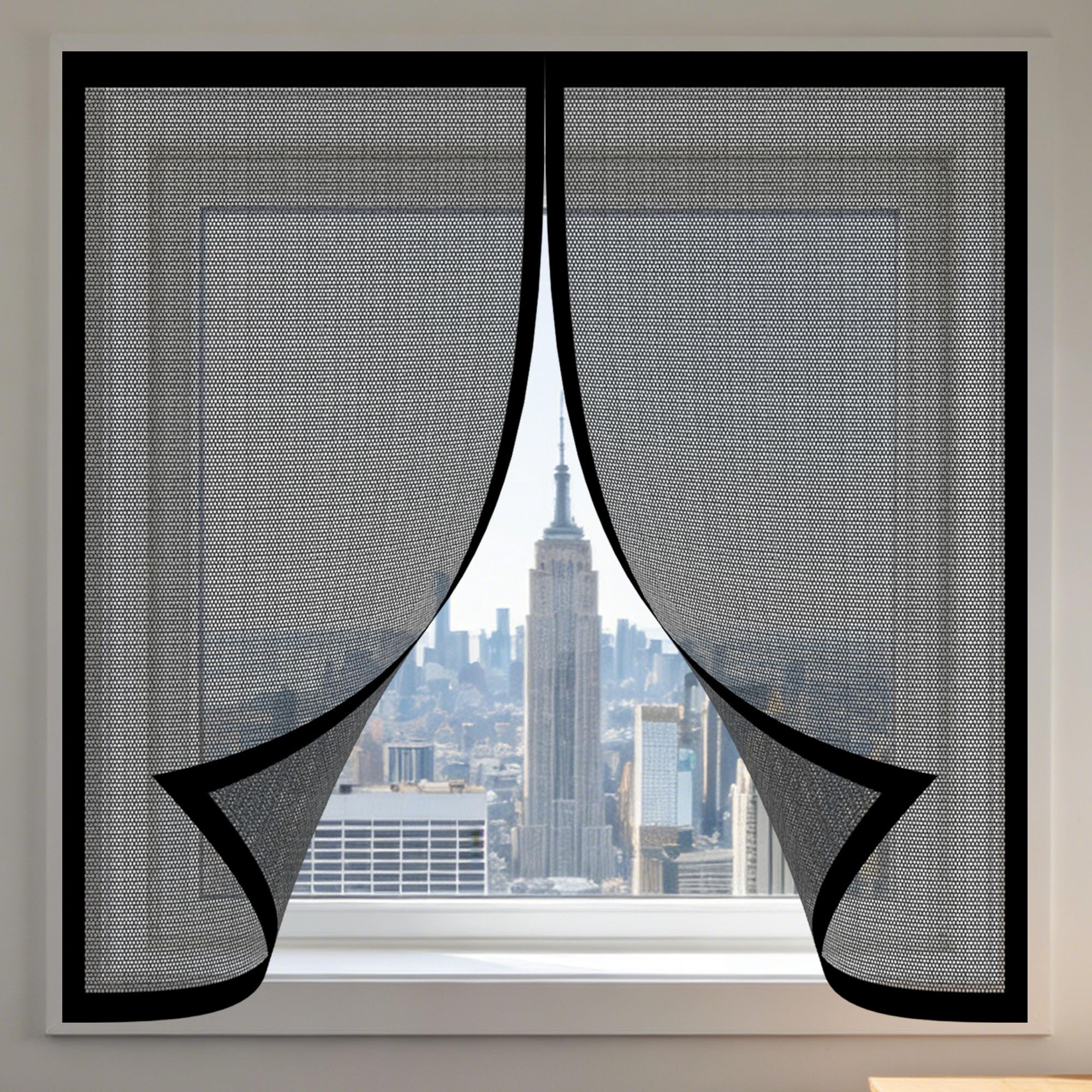 Magnetic Fly Screen Window 90 x 170 cm with Selfadhesive Selfadhesive Insect Mesh Curtain Custom Size for Windows Doors and Patio Screens, Black