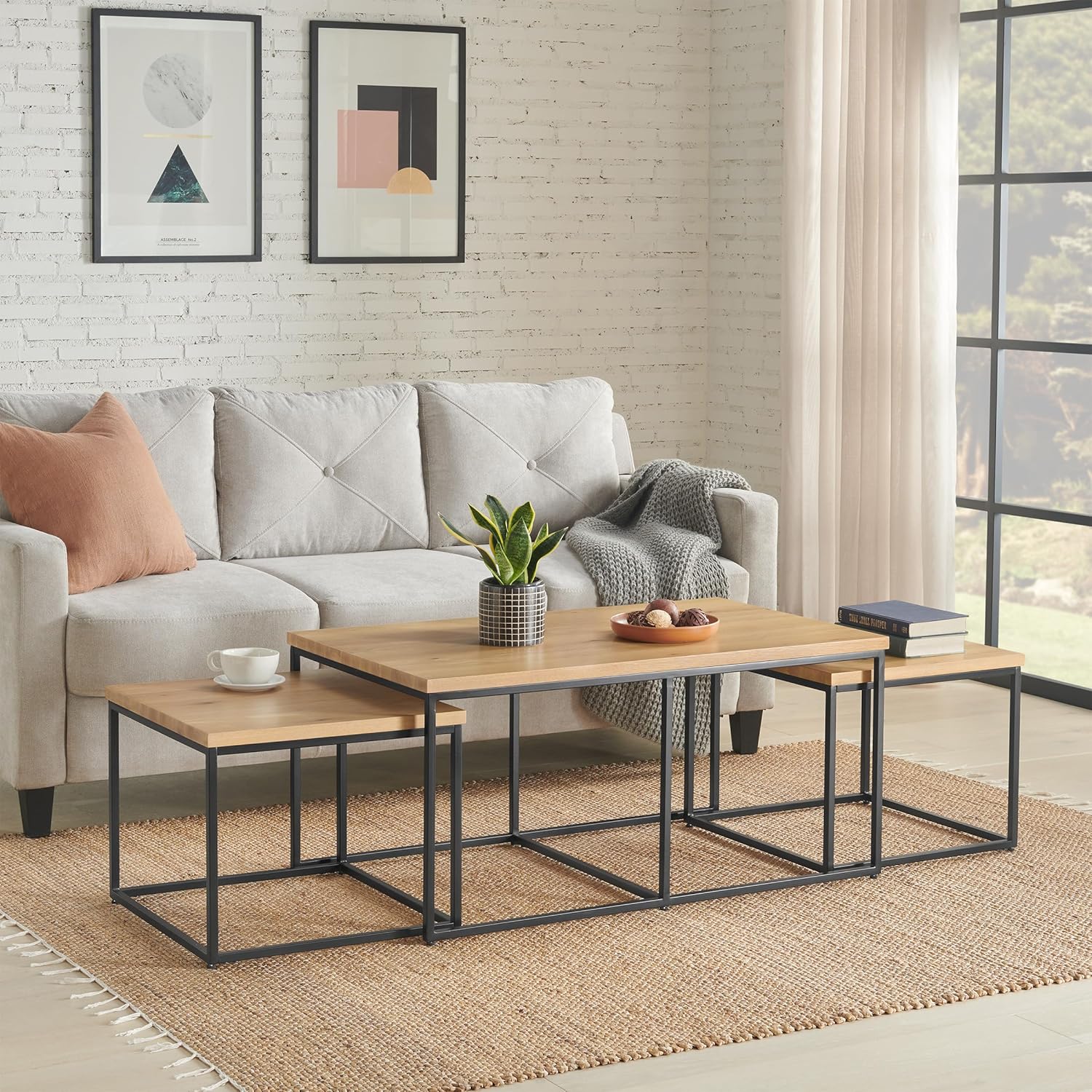 3-Piece Coffee Table Set - Modern Nesting Tables with Large Table and Side Tables - for Living Room, Apartment, or Dorm by Lavish Home (Walnut)
