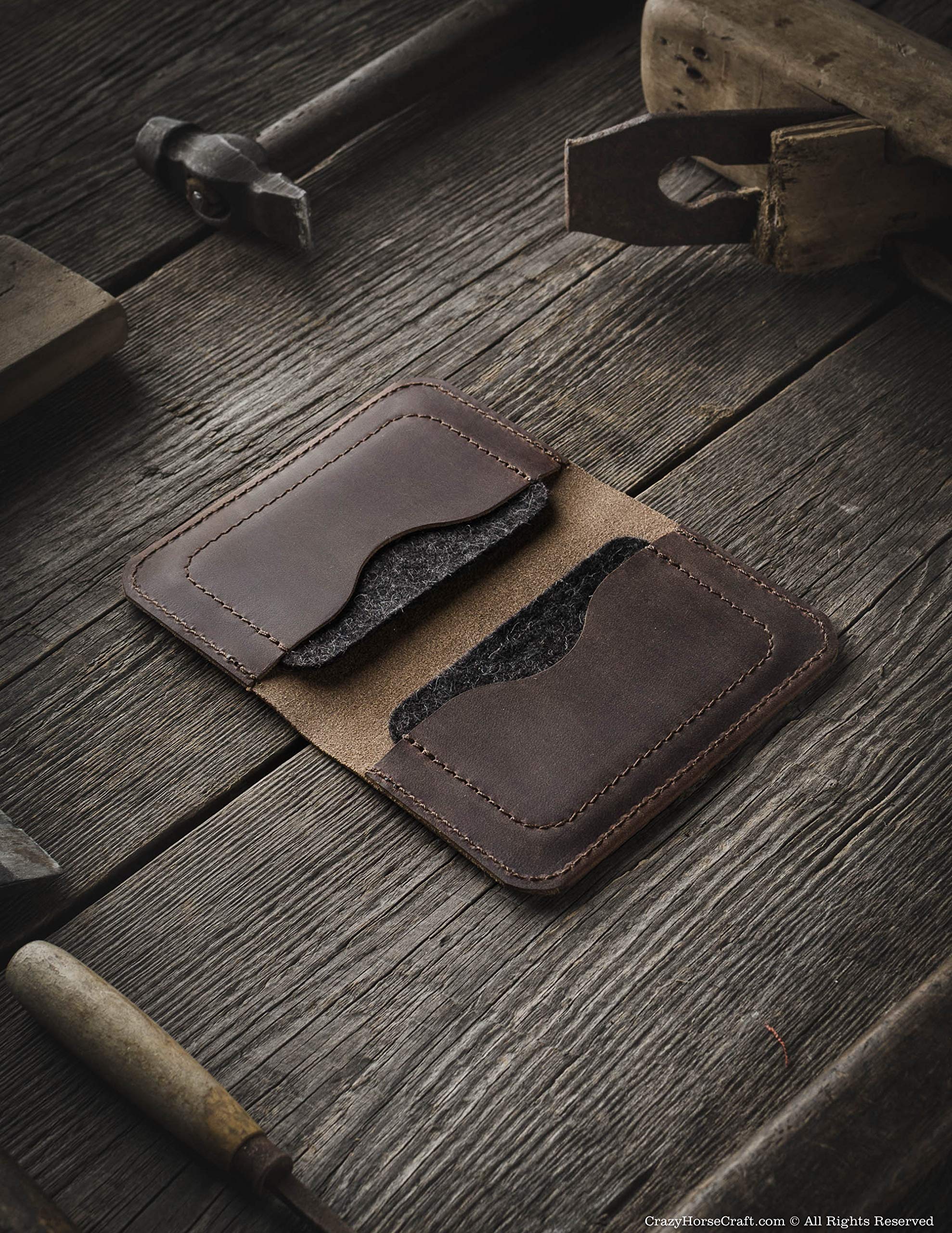 Crazy Horse Craft Kartenetui Leder Herren Damen, Slim Kartenhalter Wallet | Schlankes Portemonnaie aus echtem Rindsleder für viele Karten; flach und leicht, handgefertigt in Europa, Geschenkidee