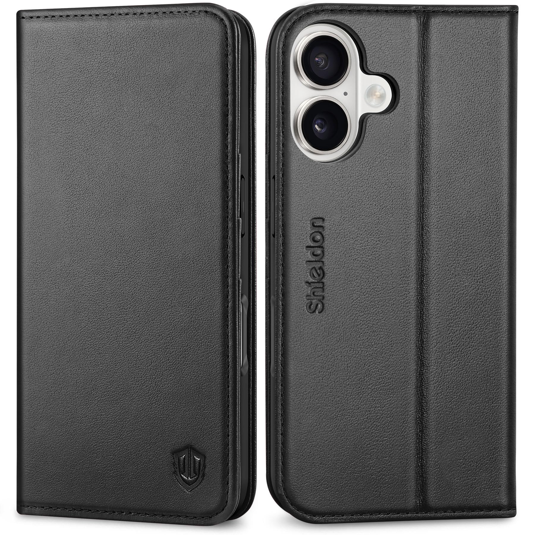 Custodia in vera pelle iPhone 17 Pro, portafoglio e supporto video - Nero Premium - Italiano
