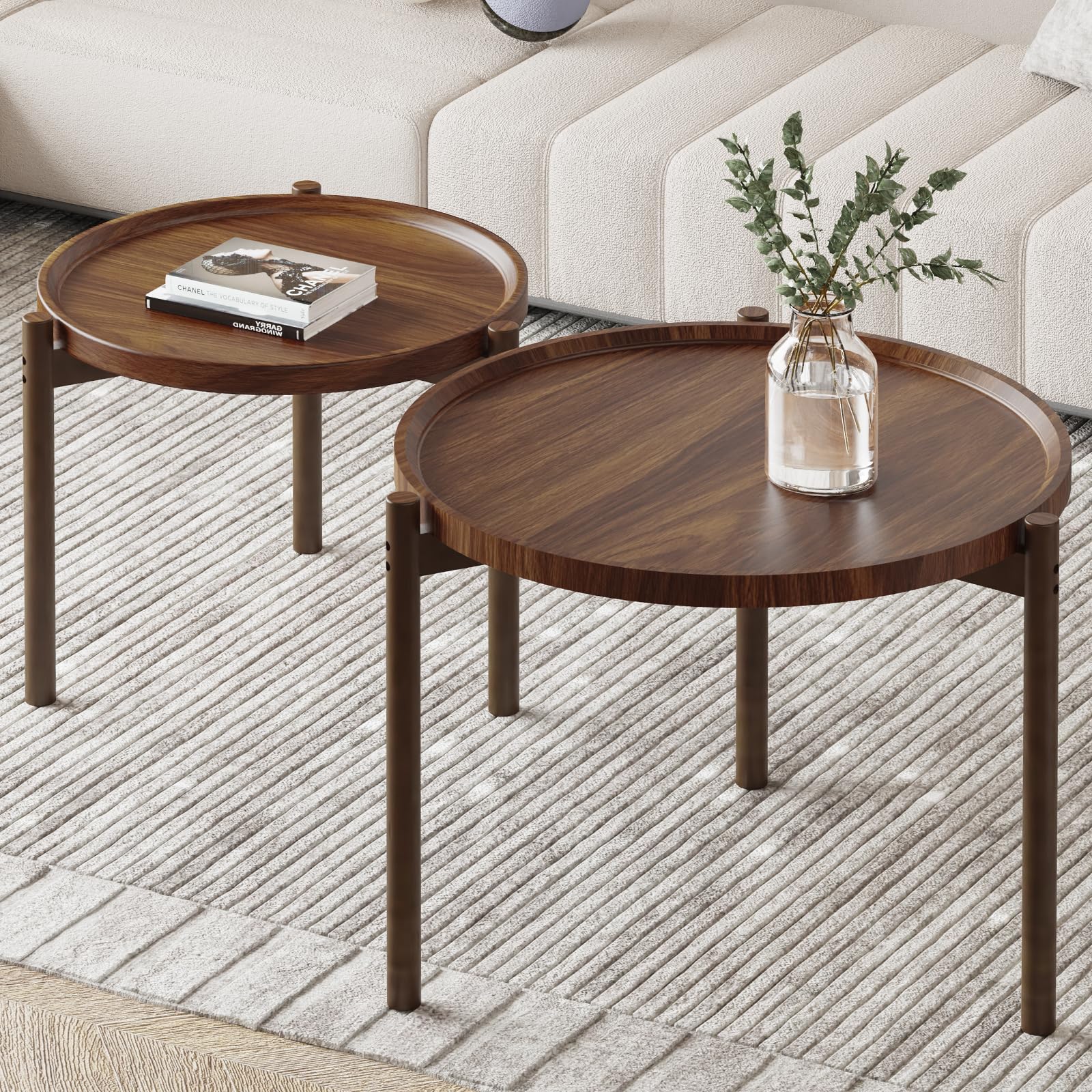 Lot de 2 tables basses rondes gigognes pour salon, chambre à coucher, balcon