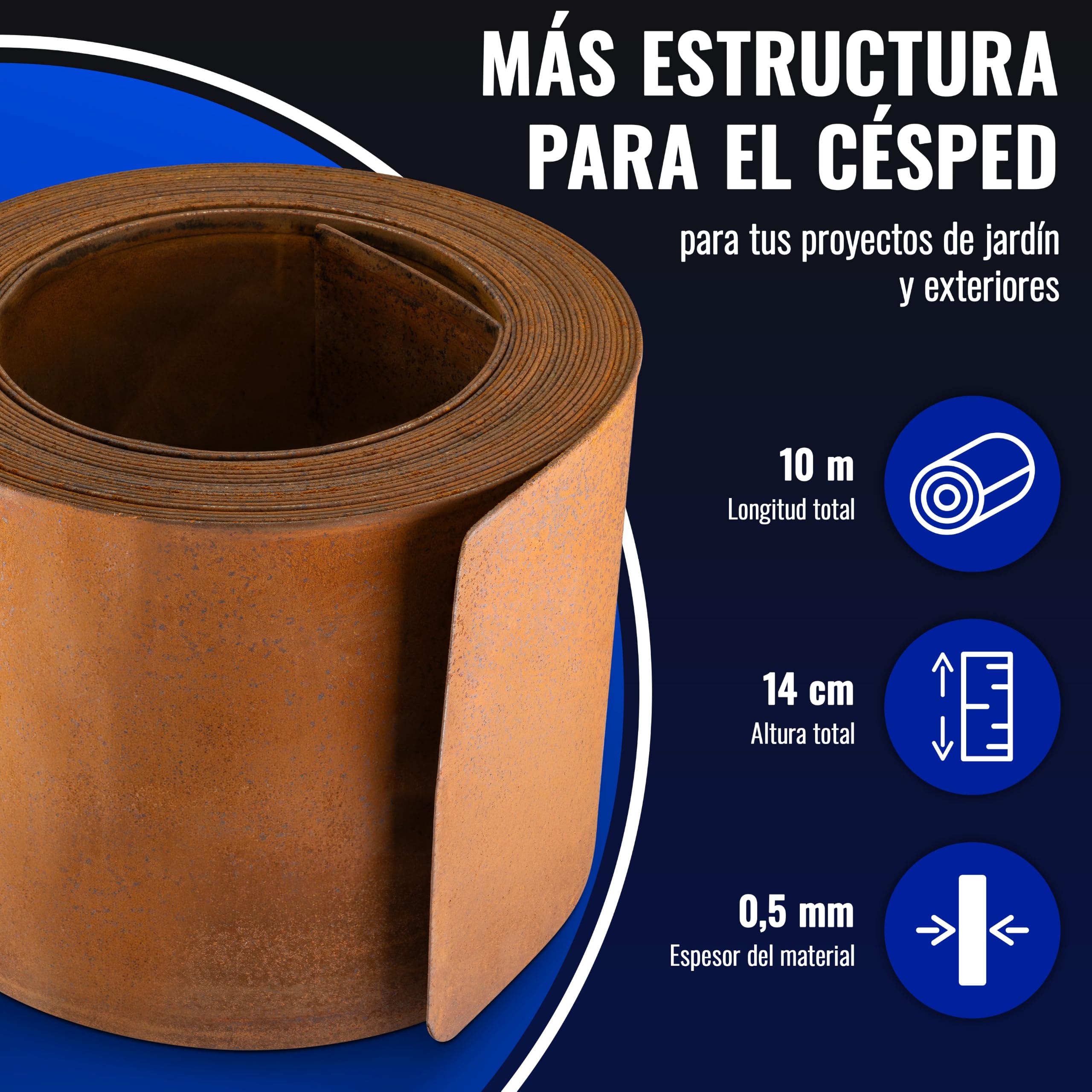Poppstar Bordura de Acero corten (Longitud 10m, Altura 14cm, Grosor 0,5mm), 1 Rollo