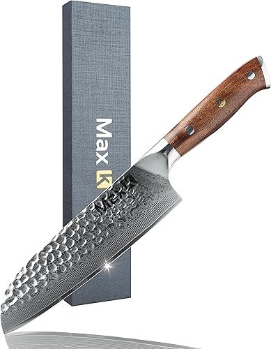 Max K Santoku cuchillo con mango de madera herramienta profesional de cocina de estilo japonés con hoja afilada y 67 capas de acero Utensilio de